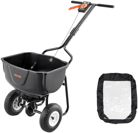 VEVOR Walk Behind Spreader, 60LBS Capacity, Push Spreader with 0-9.8 ft Spreading Width, 8 in All Terrain Pneumatic Tires