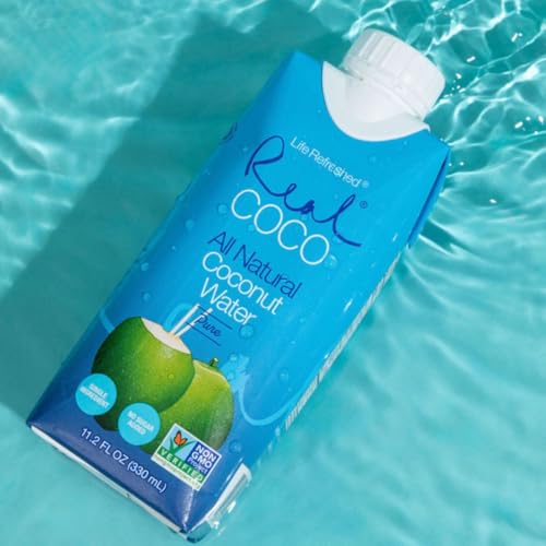 Real Coco All Natural Pure Coconut Water (12-Pack 330mL), Single Ingredient, No Added Sugar, Plant Based, Packed with Electrolytes, Vegan