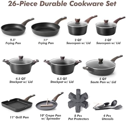 SENSARTE Ceramic Cookware Sets, Pots and Pans Set Non stick, Non toxic Healthy Induction Cookware, 26 Pcs Nonstick Kitchen Cooking Set, w/Frying Pans Set, Saucepans Set