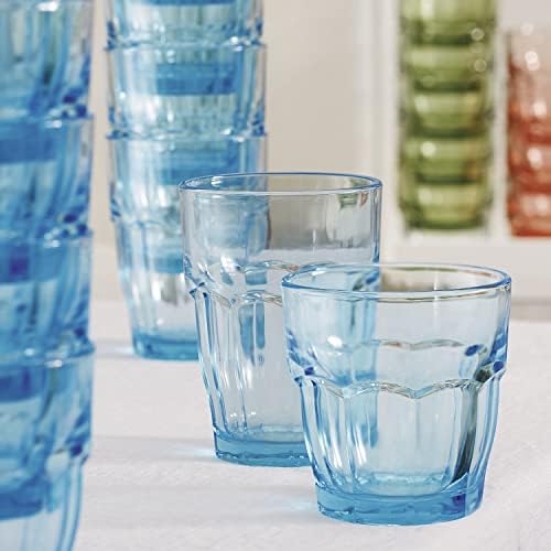 Bormioli Rocco Rock Bar 12.5 oz. Long Drink Stackable Tempered Beverage Glasses for Cold Drinks, Water, and Cocktails, Set of 6, Ice Blue