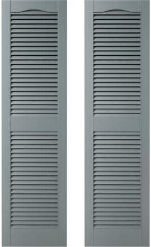 Ekena Millwork 14.5 in. W x 48 in. H Builders Edge, Standard Cathedral Top Center Mullion, Open Louver Shutters, Includes Matching Installation Spikes (Per Pair), 002 - Black