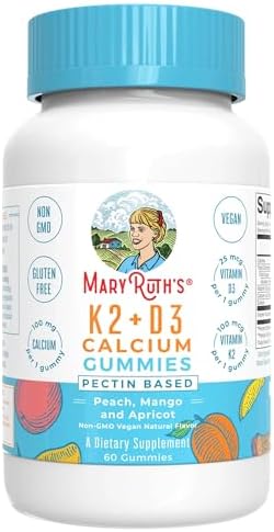 MARYRUTH'S Vitamin D3 K2 Calcium Gummies, Bone Health, 2 Month Supply, 60ct | 2 Month Supply, Supports Bone Health & Joint Support