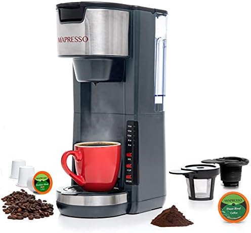 Mixpresso Black Single Serve Coffee Brewer K-Cup Pods Compatible & Ground, 30 oz Compact Coffee Maker Single Serve With 5 Brew Sizes Up To 14 Oz