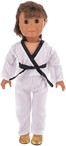 18 Inch Girl Doll Clothes White Karate / Tae Kwon Do Outfit Includes Blouse, Pants and 5 Belts - Yellow, Green, red