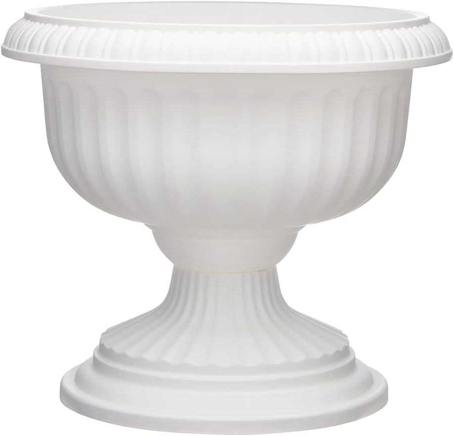 Southern Patio Dynamic Design 18 Inch Outdoor Home Resin Grecian Urn Versatile Planter Pot for Entryways and Backyard Patios, White