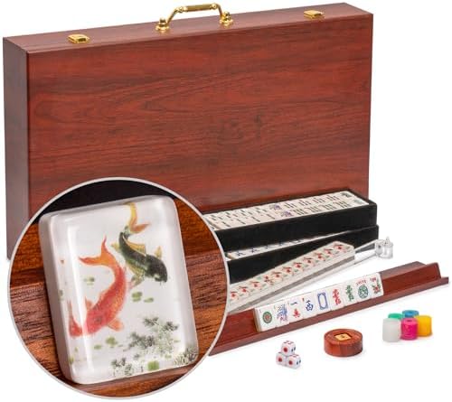 Yellow Mountain Imports American Mahjong Set, Little Birdie with Wooden Case, Wooden Racks with Acrylic Pushers, Wright Patterson Scoring Coins, Dice, & Wind Indicator