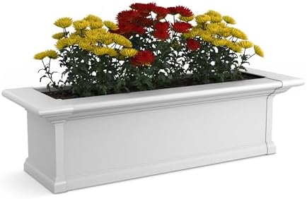 Mayne Yorkshire 60in Self-Watering Rectangular Window Box Planter, White | Self-watering, All season, Fade resistant, Customizable, Mounting brackets included, Built-in overflow, 15-year warranty