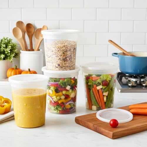 Lawei 50 Pack 32 oz Deli Containers with Lids - Leak-Proof Plastic Food Storage for Meal Prep, Soup and Leftovers - Microwave