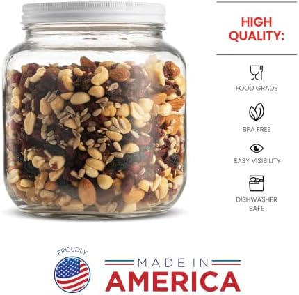 Paksh Novelty 64 oz Mason Jar, Half Gallon Jar, Wide Mouth, Clear, 4 Pack