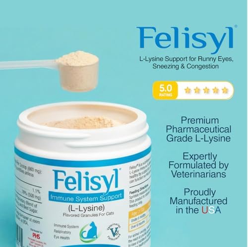 Felisyl L-Lysine Granules for Cats 100g (3.5 oz, 310 Servings) – Supports Immune, Respiratory, and Eye Health. Eases Sneezing, Runny Nose