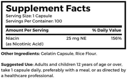 Dr Clark Niacin (Vitamin B3) Supplement – 25mg, 100 Gelatin Capsules, Supports Circulation & Healthy Cholesterol Levels