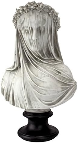 Design Toscano Veiled Maiden Indoor Bust Statue, 9 Inch Wide, 14 Inch Tall, Cast Stone Resin, Antiqued White Finish with a Black Painted Base