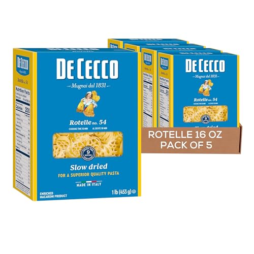 De Cecco Rotelle No. 54 Pasta, 16 Oz (Pack of 5) | Authentic, Slow Dried, Made with Durum Wheat, Versatile Pasta for Sauces & Recipes, Made in Italy