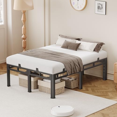 20 Inch Queen Size Bed Frame,Double Layer Heavy Duty Metal Platform Tall | Easy Assembly,Noise Free,2in1 Base,4000lbs Capacity,6 Mattress Stoppers,Round Corner Legs,16"Storage Space,Headboard Holes