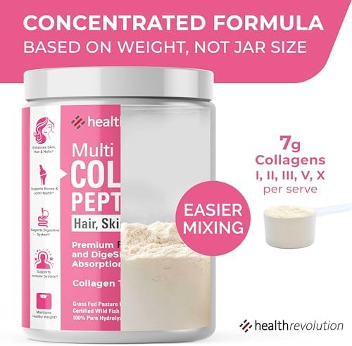 Multi Collagen Peptides Powder – Types I, II, III, V, X, Hydrolyzed Collagen for Women, 99% Absorption, Skin Hair Nails Joints