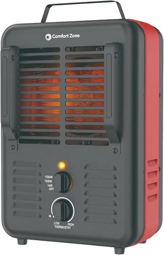 Comfort Zone Electric Portable Milkhouse Style Utility Space Heater with Adjustable Thermostat, Overheat Protection, and Safety Tip-Over Switch, Ideal for Garage or Greenhouse, 1,500W, CZ798