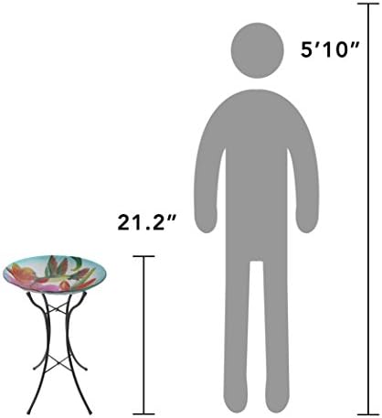 Teamson Home Handpainted Hummingbird Fusion Glass Birdbath Bowl Feeder with Metal Stand for Outdoor Patio Garden Backyard Decking, 21 Inch Height, Purple/Light Blue | Fusion Glass, Metal Stand, Outdoor Patio Garden Backyard Decking, 21 Inch Height