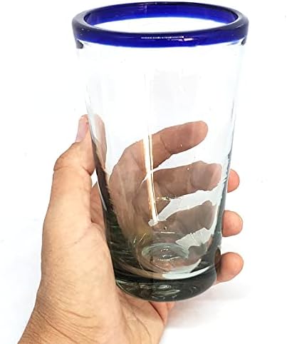 Cobalt Blue Rim 16 oz Pint Glasses (set of 6), Recycled Glass, Lead-free, Toxin-Free (16oz Pint)