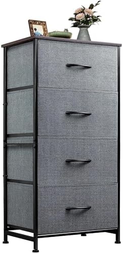 WLIVE Small Dresser Nightstand for Bedroom, 4 Drawers, Light Grey | 4 vertical fabric drawers, Space-saving tower, Bedroom or closet use, Chest of drawers, Dresser for small spaces