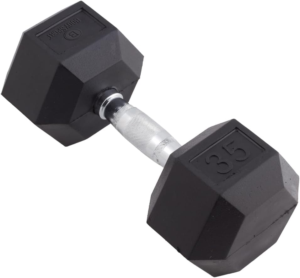 Body Sport Rubber Encased Hex Dumbbell Weight, Single – Dumbbells for Exercises – Strength Training Equipment – Home Gym Accessories – Weight Training
