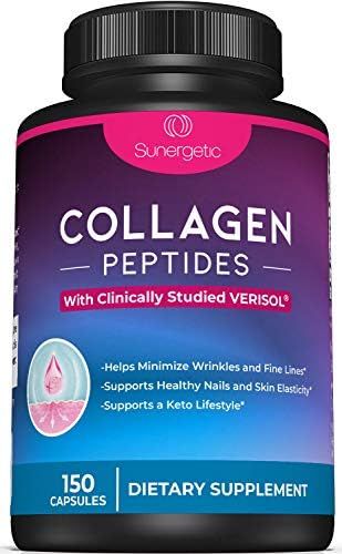 Sunergetic Premium Collagen Peptides Capsules – 2500 mg of VERISOL Collagen Peptides Type 1 & Type 3 – Multi Collagen Supplement to Support