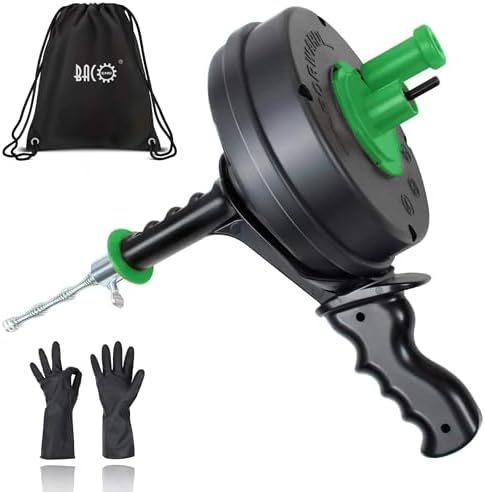BACOENG 25Ft Drain Auger, Heavy Duty Plumbing Snake with Drill Adapter, Use Manually or Powered for Drain Clog, Shower Sink, Comes with Gloves and Bag (Orange)
