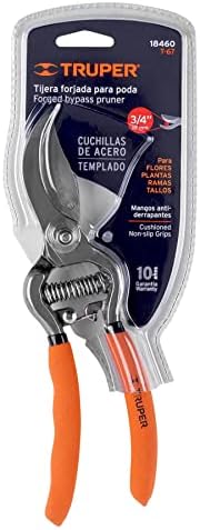 Truper Bypass Pruners, 8", Forged, Stainless Steel Blade, Serrated, Ambidextrous, Round Point, Classic, 0.35 kg, Garden Scissors