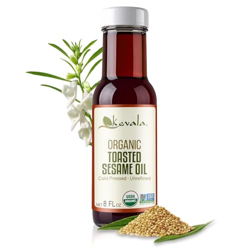 Kevala Organic Toasted Sesame Oil - 1 gal, Made with Organic Sesame Seeds | Medium Smoke Point Suitable for Light Roasting and Stir-Frying, Kitchen Pantry Essential Vegetable Oil, Salad Dressing Base