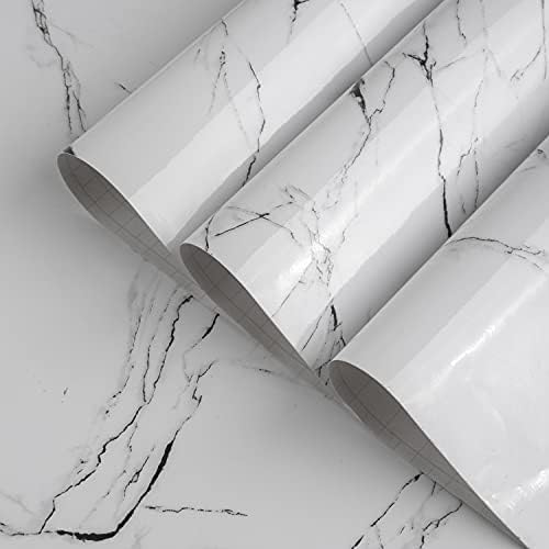 48x197inch Extra Wide Black White Marble Wallpaper Peel Stick Glossy Thick Waterproof Furniture Sticker Granite Look Contact Paper DIY Wall Sticker Self-adhesive Countertop Vinyl Wrap for Kitchen