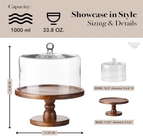 American Atelier Madera Pedestal Plate with Dome, Brown, 11.8x12.2in