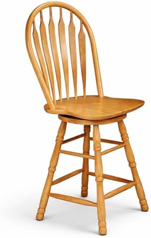 Sunset Trading Selections 24" Counter Height Swivel Barstool | Farmhouse Country Cottage Windsor Arrowback Café Stool | Light Oak Solid Wood