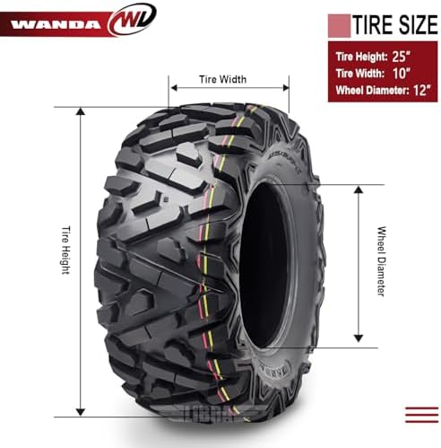 WANDA Set 2 ATV UTV Tire AT 25x10-12 25x10x12 6PR Power-Trail 10165 | POWER-TRAIL Series Classic Solid Non-Direction Lugs Cover All Terrains
