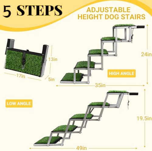 Foldable Dog Stairs for Car,17" Extra Wide Pet Ramp for Large Dog,6 Steps | 17" Extra Wide 200LBS Capacity Lightweight Portable Reinforced Pet Ramp for SUV Truck High Bed