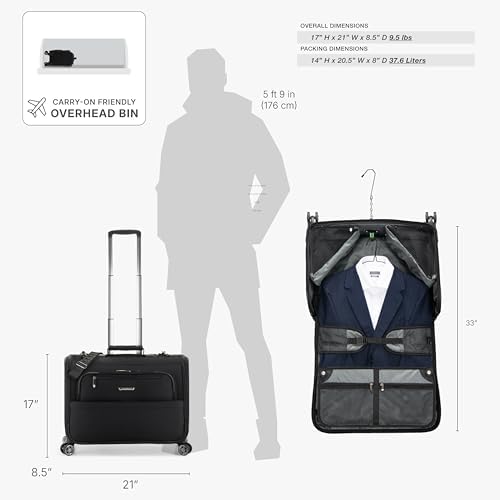 Traveler's Choice Carry-On Softside 8-Wheeled Spinner Garment Bag Luggage, Black, 21-Inch