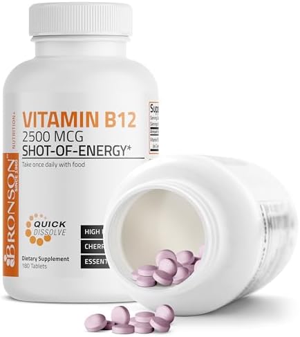 Vitamin B12 2500mcg Shot of Energy Fast Dissolve Chewable Tablets - Quick Release Cherry Flavored Sublingual B12 Vitamin - Supports Nervous System, Healthy Brain Function Energy Production – 90 Count