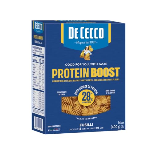 De Cecco Protein Boost Fusilli No. 34 Pasta, 14 Oz | High Protein Noodles, 28g Protein, Made with Durum Wheat, Lentils & Beans, Vegan, Versatile Pasta