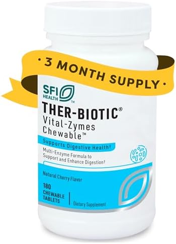 Klaire Labs SFI Health Vital-Zymes Chewable Digestive Enzymes for Adults & Kids - Enzymes for Digestion - Cherry-Flavored - May Help Reduce