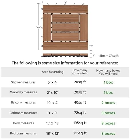 Yaheetech 27PCS Patio Floor Tiles Outdoor Interlocking Deck 12 x 12in,Wood