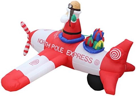 8 FT Animated Christmas Inflatable Santa Claus Flying Airplane | Outdoor Yard Blow Up Decoration, Bright LED Lights, Built-in Blower