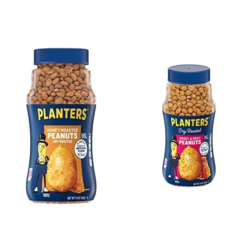 PLANTERS Honey Roasted Peanuts, Plant Based Protein Snacks, 16 Oz (1 Ct) | Roasted Sweet & Salty Nuts. Kosher. Resealable Jar. Snacks for Adults. Party Mix, Party Snacks