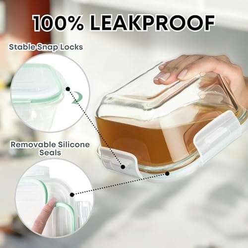 Razab 6 PC Square Glass Food Storage Containers with Airtight lids (74