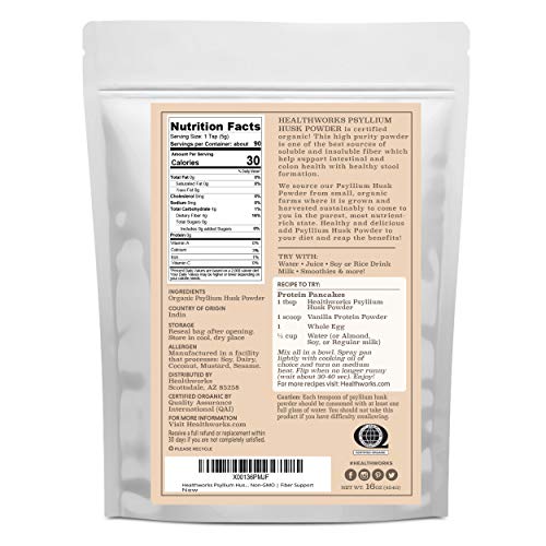 Healthworks Superfoods Organic Psyllium Husk Powder 2 lb Keto Soluble Fiber | Organic, Powder, 1 lb, Soluble Fiber, Digestive Support, Keto, Non-GMO, Vegan, For Gut Health, Prebiotic, Gluten-Free, Paleo