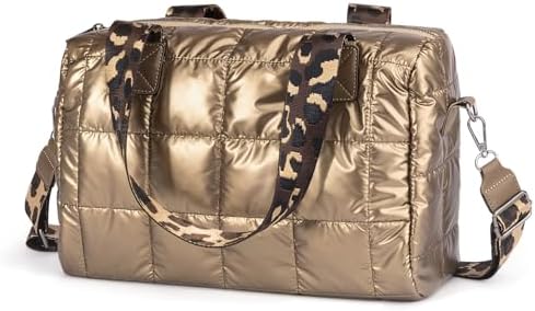 Quilted Gold Crossbody Tote Bag, Puffy Purses Top Handle Handbags, Puffer Shoulder Bag for Women