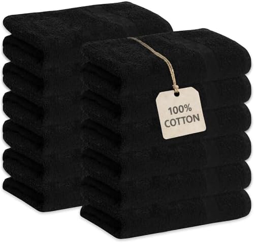 GREEN LIFESTYLE Black Bleach Proof Towels Bulk Sets 100% Cotton 16' X 25' Premium Spa Quality, Super Soft and Absorbent for Gym, Pool, Spa