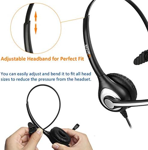 Wantek 2.5mm Telephone Headset with Mic Noise Cancelling, Office Phone Headset Compatible with AT&T ML17929 Panasonic Vtech RCA Uniden Cisco SPA Grandstream Polycom Cordless Dect Phones(A600F)