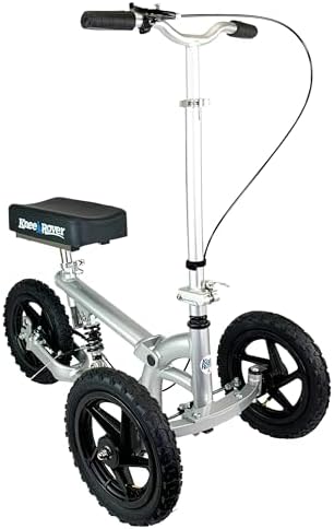 KneeRover PRO All Terrain Knee Scooter with Shock Absorber, Silver | Heavy Duty Knee Walker For Adults