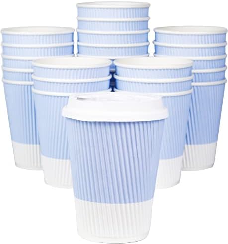 Disposable Coffee Cups With Lids - (80 set) 12 oz Paper To Go Coffee Cups With Resealable Lids Prevent Leaks! Travel Insulated Hot Beverage Drink Cup. Will Not Bend With Heat or Burn Fingers