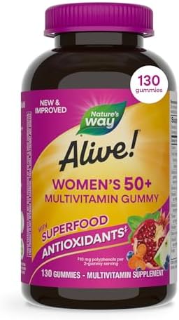 Nature's Way Alive! Women's 50+ Multivitamin Gummies, Mixed Berry, 60 ct | Daily Gummy Multi with B-Vitamins, Vitamin D3 & Calcium to Support Heart, Brain, & Bone Health for Women 50 and Older*