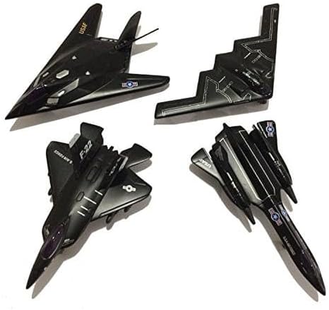 Die-Cast Metal United States Air Force Stealth Aircraft Set, 4.5 Inch, 4-Pack with Pullback Action, B2 Bomber, SR-71 Blackbird, F-117 Nighthawk