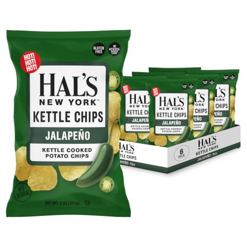 Hal's New York Kettle Cooked Potato Chips, Jalapeño, 5 Oz (Pack of 6)